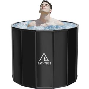 Portable Bathtub for Adults, Easy to Assemble Collapsible Bathtub 31.5"L x 26", Suitable for Travel, Camping and Outdoor Activities (Black, L)