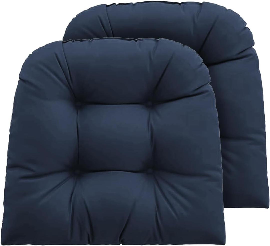 Outdoor Chair Cushions Set of 2, 22x22x4 Inch Seat Pads with Ties for Patio Wicker Chairs Garden Dining Chair, Indoor Outside Use, Fade-Resistant & Waterproof, Dark Blue