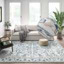 jinchan Lima 8x10 Area Rug for Living Room Washable Soft Throw Rug Ultra-Thin Stain Resistant Non-Slip Distressed Vintage Floral Large Carpet for Bedroom Dining Room Home Office Nursery (8x10ft, Blue)