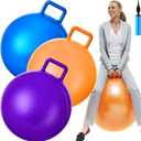 Lewtemi 3 Pcs 29 Inch Bouncing Ball with Handle, Outdoors Hopper Jumping Hopping Ball and Air Pump for Sports Exercise (Orange, Blue, Purple)