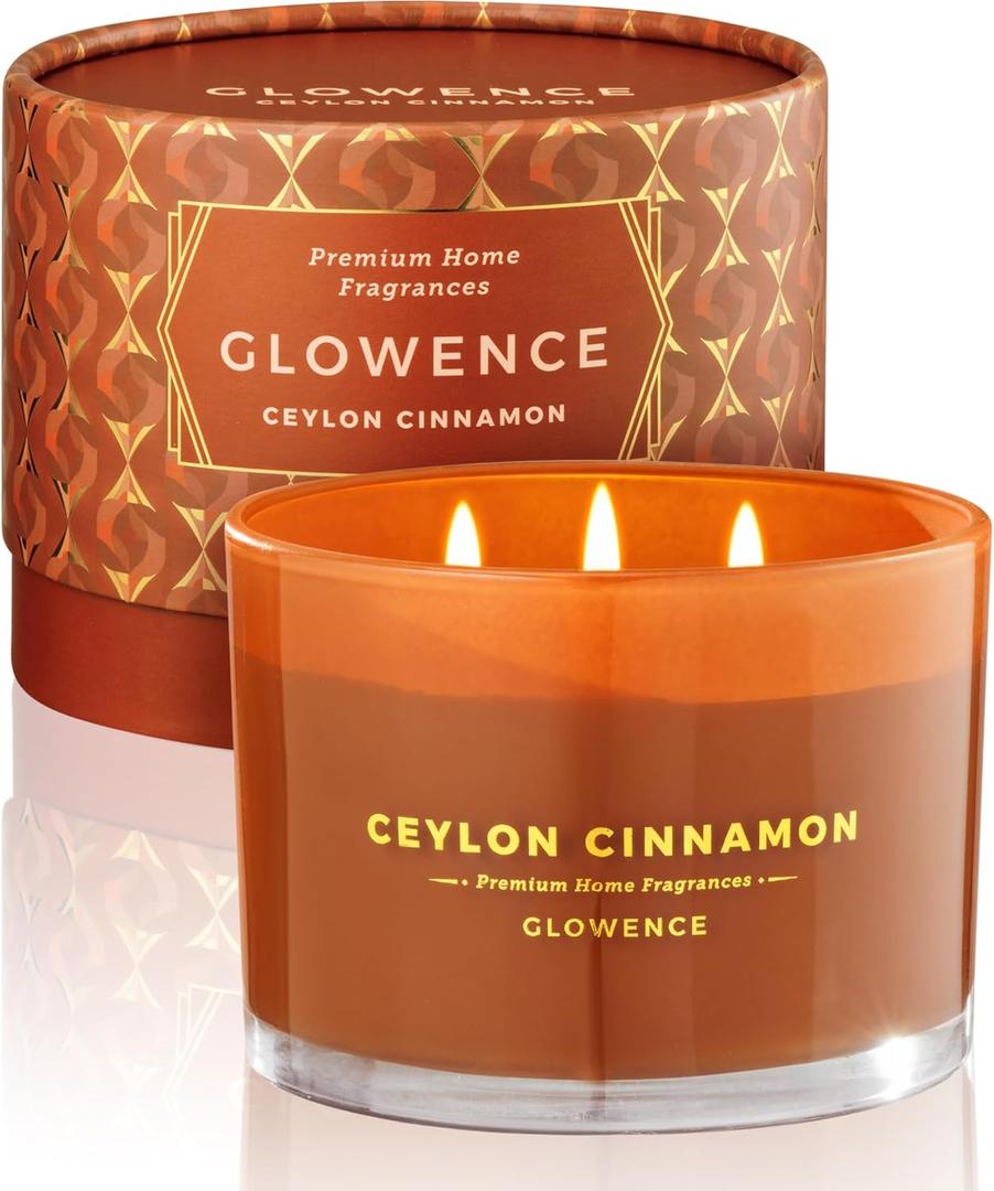 Cinnamon Scented Candle - 100% Natural Soy Wax - Large 3 Wick Jar Candle - Up to 40 Hours Burning Time - Aromatherapy Candles for Home - Housewarming Gift for Men and Women