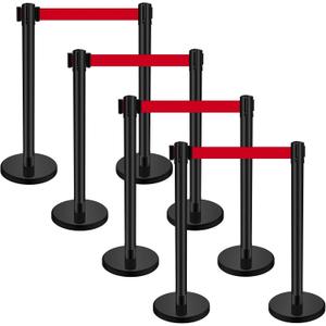 Ferraycle 4 Sets Stanchions with Retractable Belts in 6.6 ft Stainless Steel Crowd Control Stanchion Retractable Belt Barrier Line Dividers for Crowds Queue Line Pole, Easy Assembly (Red Belt), One Size