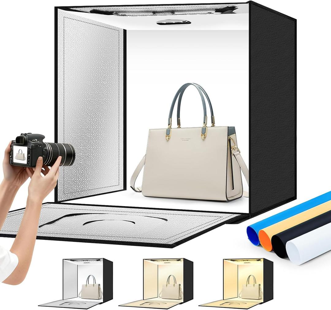 Light Box Photography 24"x24" with 240LED Lights and 4 Color Backdrops Photo Box with Lights, Foldable Light Box with Adjustable Brightness, 3000-6500K Dimmable Portable Picture Box Shooting