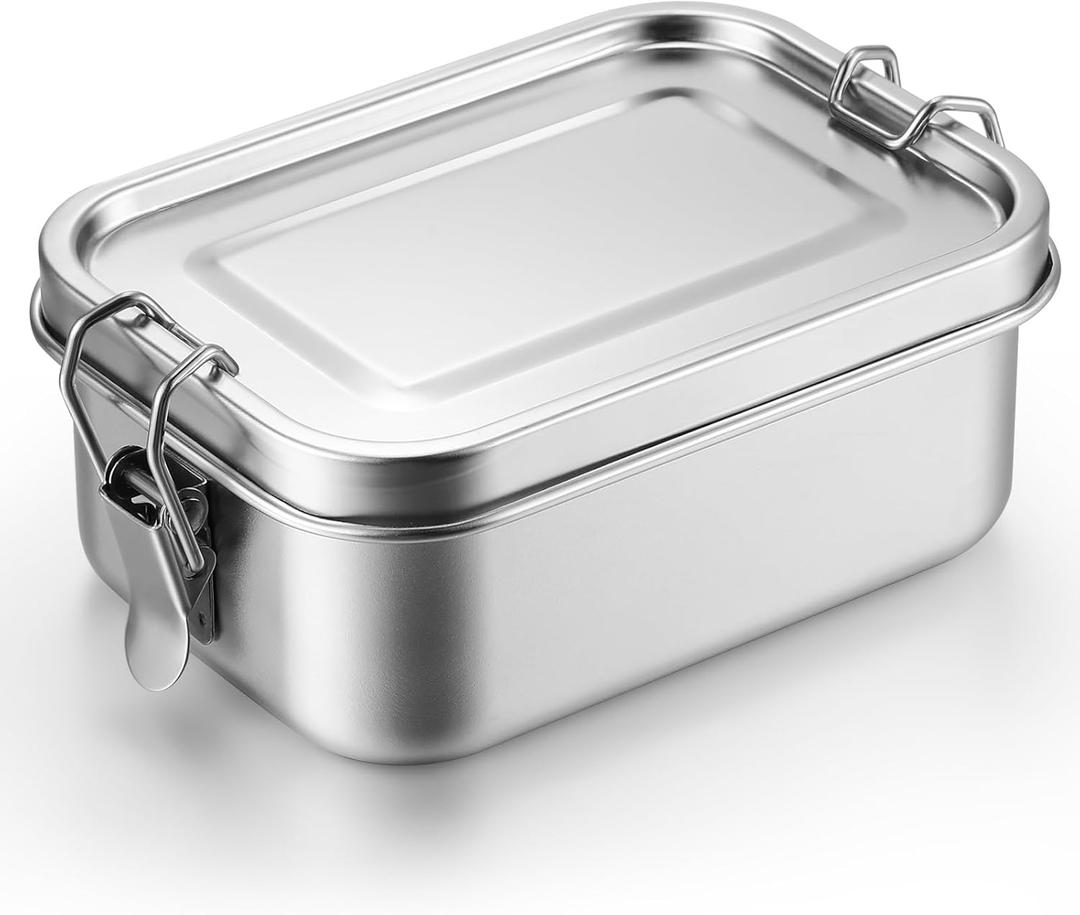 Umigy 1 Pc Stainless Steel Food Containers 850ml Metal Bento Lunch Box Stainless Steel Food Storage Containers, Lockable Clips to Leak Proof, Reusable Dishwasher Snack Boxes for Work