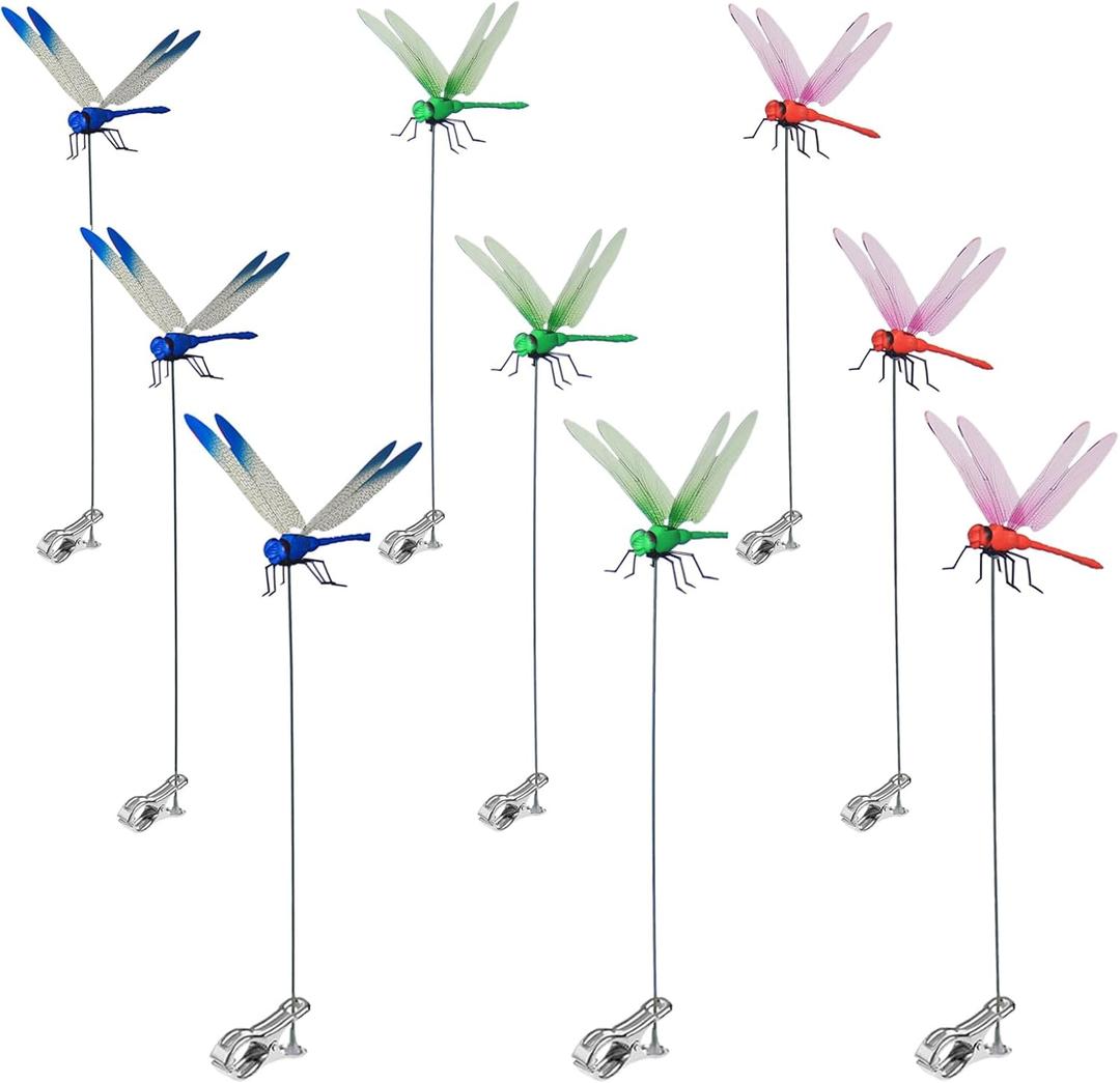 3D Fake Dragonfly Clip Dragon Fly Garden Decoration for Hats and Garden - Creative Bird Scare Devices to Keep Bugs Away, Indoor and Outdoor Dragon Fly Clips for Bug (9pcs)