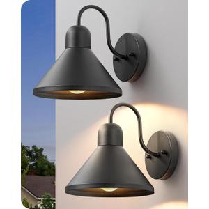 EDISHINE 2 Pack Outdoor Wall Light, 8IN Gooseneck Barn Light Fixture, Farmhouse Outside Wall Sconce, Black Matte Wall Mount Lantern for Porch, Entryway, Garage