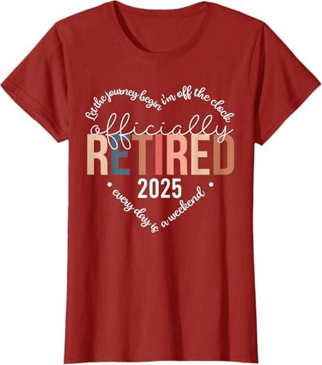 Officially Retired Heart Cute Retirement Gifts For Women T-Shirt, Red, L