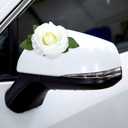 GWHOLE Wedding Decorations for Car, Just Married Car Decorations White Roses Artificial Flowers Bouquet Ribbon Set with 2 Tulle Ribbons for Wedding, Party