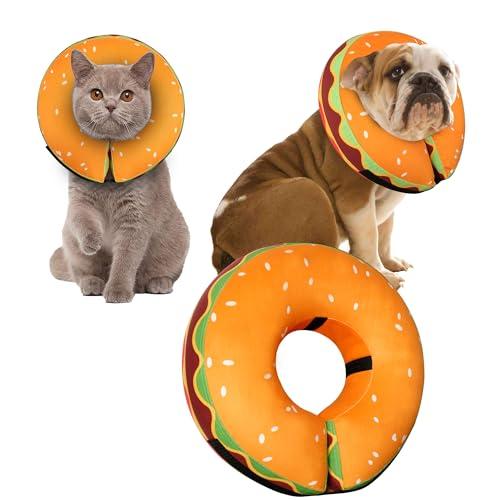 Inflatable Dog Cone Collar for Large Medium Small Dogs, Soft Adjustable Recovery Cone Collar for Dogs Cats,Dog Neck Donut Cone Alternative After Surgery(Hamburger,Medium