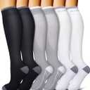 6 Pack Copper Compression Socks for Women and Men Circulation-Best Support for Medical,Running,Nursing,Athletic (Large-X-Large, D-assorted1-streak grid 01)