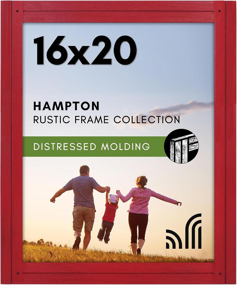 Americanflat 16x20 Picture Frame with Polished Plexiglass - Hampton Collection - Distressed Wood Picture Frames for Wall Display - Red