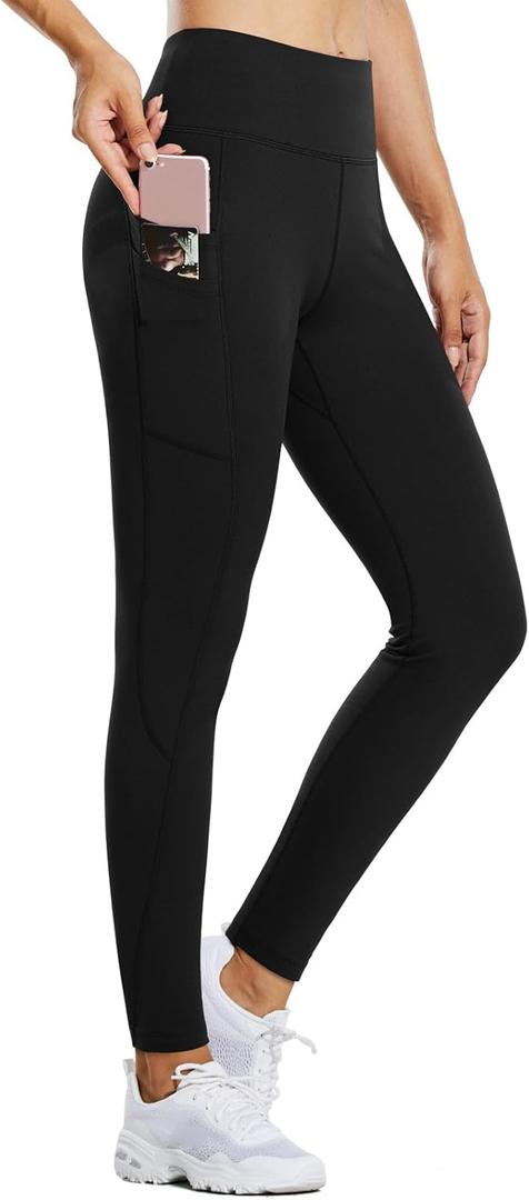 baleaf Women's Fleece Lined Leggings Water Resistant Thermal Winter Warm Tights High Waisted with Pockets Running Gear (Medium, A-black-27")