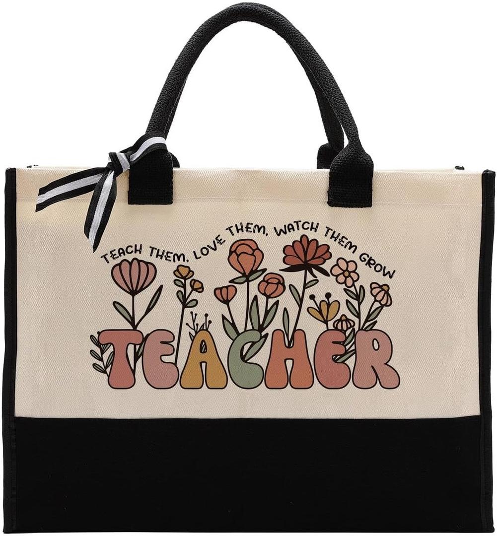 EDCTO Canvas Bag Gift for Teacher, Cotton Canvas Tote Bag, Cool Gifts for Teachers Women, Grateful Gift to Teachers, Holiday Presents to Women Friends, Grocery Shopping Sack