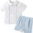 Booulfi Baby Boy Toddler Summer Clothes Wedding Birthday Outfits Suit for Boys T-Shirt and Shorts Set (12-18 Months, Blue-4045)