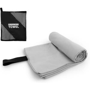 Travel Body Towel L Size Microfiber Quick Dry Lightweight for Men Women Camping Hiking Beach Swimming Pool Hot Yoga Mat Towels(Light Grey, 1 Pack L)