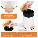 Small Bathroom Trash Can with Natural Bamboo Lid Soft Close，3 Liter / 0.8 GallonStainless Steel Garbage Can with Removable Inner Bucket andStep Pedal（White）