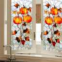 2 x Fall Leaf Privacy Window Film Autumn Pumpkin Stained Glass Window Film Stained Decals Static Cling Sun Blocking Decor for Fall Home Windows Doors Glass Decor 17.7 x 39.3 Inch