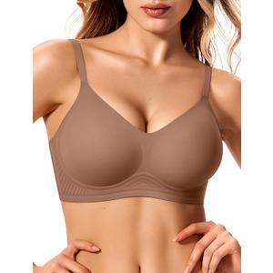 LetsJoli Jelly Bras for Women 2026 No Underwire Wireless Tshirt Bra Push Up Seamless Bralettes w Support (Large, Coffee)