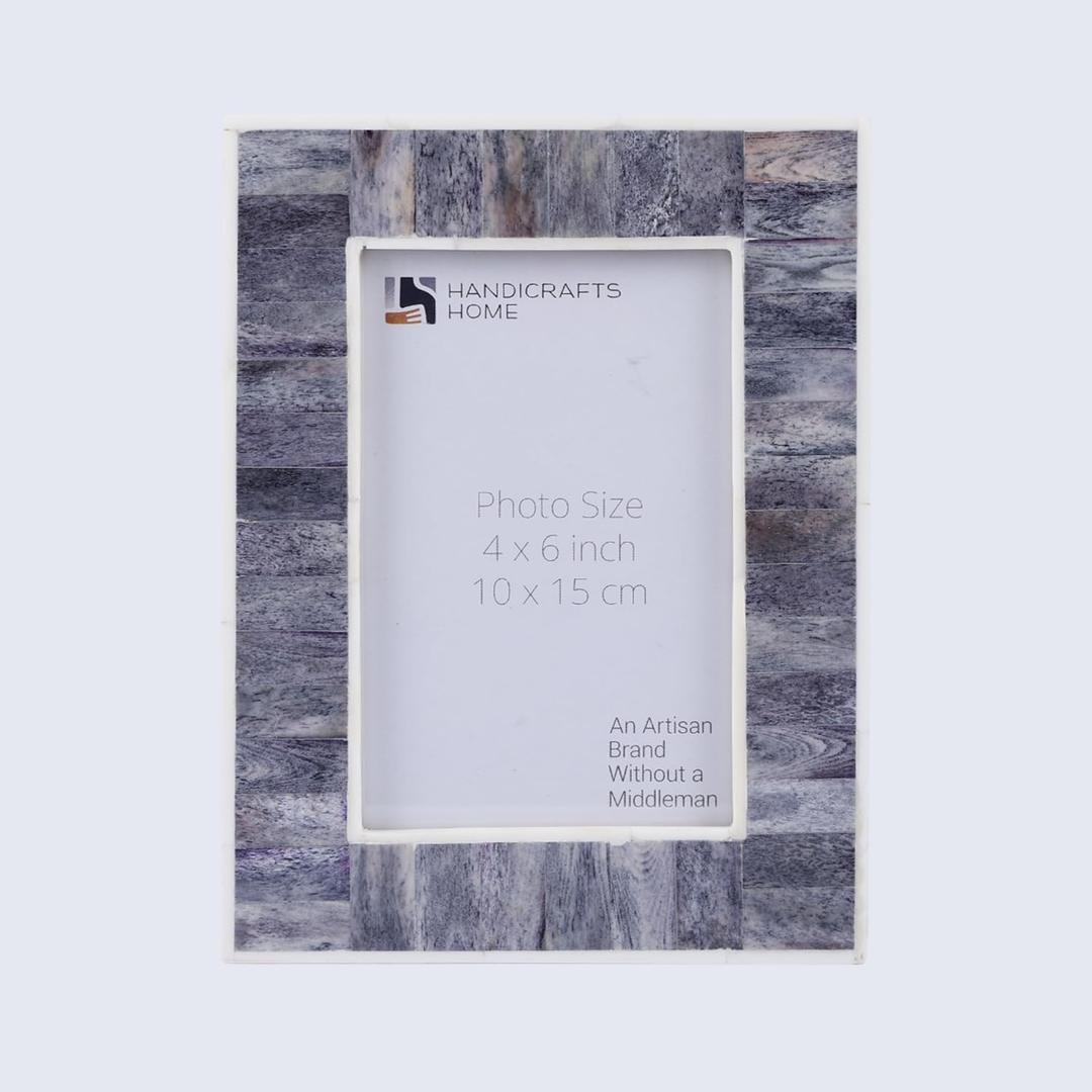 Handicrafts Home 4 by 6 Grey Picture Frame Handmade Photo Frame for Wall & Shelf Decor, Bone inlay Frames for Living Room Wall Art, Desk & Bedroom, Perfect for Wedding, Graduation, Milestone Photos