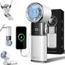 Portable Handheld Turbo Fan with Ice Cooling, 9000mAh Rechargeable Personal Fan, 100-Speed Wind, Built-in Type-C Cable, LED Display,135 Tilt Foldable for Desk/Neck/Travel-White