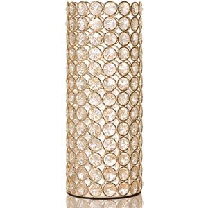 VINCIGANT Gold Crystal Cylinder Flower Vase for Christmas Wedding Holiday Table Centerpieces