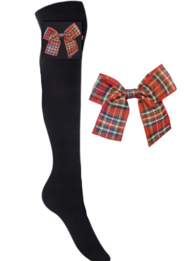 WiliW 2 Pairs Christmas Thigh High Stockings Plus Size, Red White Striped Over Knee High Socks for Women(Black Bow)
