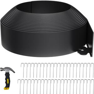 33FT Landscape Edging 4 in Tall with 45 Spikes, Garden Edging Border and 1 Hammer, Plastic Landscape Edging Border Lawn Edging for Landscaping, Flower Beds, Yard