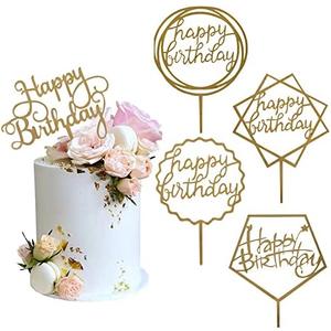 Gold Cake Topper Acrylic Happy Birthday Cake Decoration Supplies (5 Pieces)