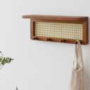 PE Rattan Key Holder with 4 Key Hooks ,Wall Mounted Decorative Floating Shelf for Entryway,Nursery,Mudroom, Hallway, Office (Retro Brown)