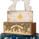 4 Pcs Christmas Angel Table Decor Christmas Wooden Decorative Signage Nativity Scene Tiered Tray Decor Xmas Centerpieces Farmhouse Wooden Block Set Xmas Table Sign for Home