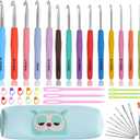Crochet Hook Set,14 Sizes Crochet Hooks for Arthritic Hands,Crochet Hooks Ergonomic Soft Grip with Case,Crochet Needles(Size B-Size N)