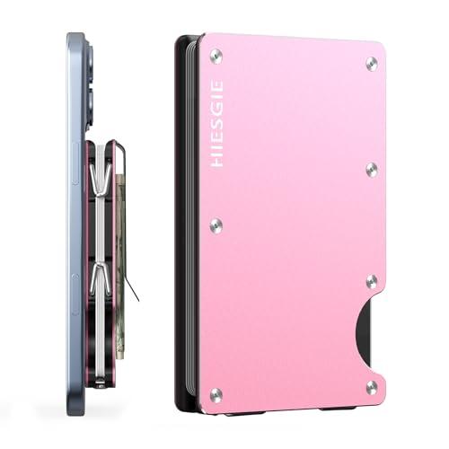 HIESGIE Slim Magnetic Wallet for Women, Compatible with MagSafe Wallet with Removable Money Clip, Rfid Blocking Metal Card Holder, Minimalist Wallet Compatible with iPhone 16/15/14/13/12 Series - Pink
