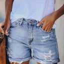 Pink Queen Women's High Waisted Denim Shorts Casual Ripped Summer Hot Short Jeans Frayed Distressed Jeans Shorts with Pockets (Blue, L)