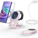 3 in 1 Magnetic Wireless Charger for Samsung, Foldable MagSafe Wireless Charging Station for Samsung Galaxy S25Ultra/S24/S23 Ultra/S22, Watch Charger for Galaxy Watch 8/Ultra/7/6/5/4/Buds (Pink)