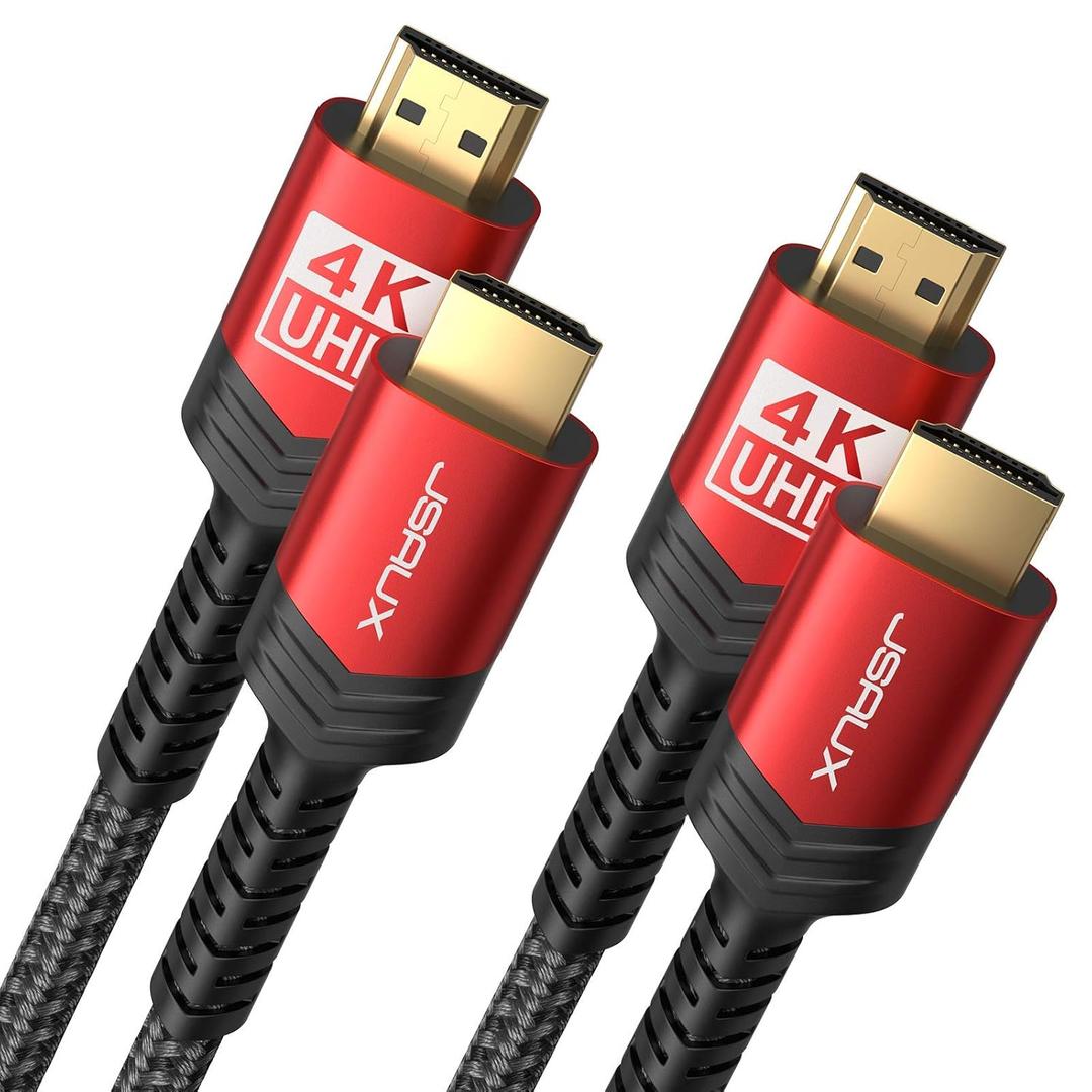 JSAUX 4K Long HDMI Cable 2 Pack 25 ft, 18Gbps High Speed HDMI 2.0 Braided Cord, 4K 60Hz HDR, 2K 1440P 144Hz, 1080p, HDCP 2.2, 3D, ARC, Ethernet Compatible for Monitor Smart TV PC PS5 PS4 Blu-ray -Red (25ft)