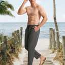 TBMPOY Men’s Linen Pants Casual Lightweight Beach Summer Pants Elastic Waist Slim Fit Trousers Dark Grey