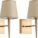 EFINEHOME Set of 2 Mid-Century Modern Wall Sconce with Fabric Shade| 1-Light Antique Gold Indoor Wall Lamp Fixture| Hallway Bathroom Vanity Light Sconces Mirror Cabinet Stairway Wall Lights (Grey)