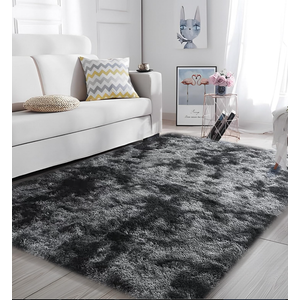 AIMECO Area Rugs for Living Room Bedroom, 4X6 Ft Shag Fluffy Rug Black Carpet ，Machine Washable Indoor Carpet for Kids Girls and Boys, Dorms, Nursery Rooms,Room Decor Aesthetic,Tie-Dyed Dark Grey