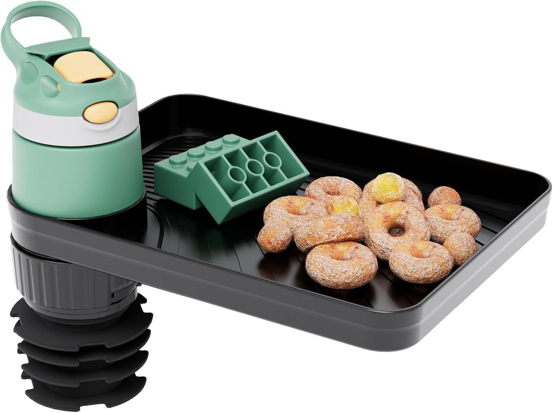 Upgraded Car Seat Tray for Kids Car Seat Tray with Expandable Base for Snacks, Toys, Books, Entertainment Kids Travel Essentials Fits 2.8''-3.2'' Cup Holders (1, Standard Base)