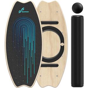 Sportneer Balance Board - 7 Modes Wobble Board with Adjustable Stoppers - Exercise Balancing Stability Trainer for Improve Balance, Surf Trainer & Physical Therapy - Roller and 2.8'' Ball Included (Light Blue & Black)