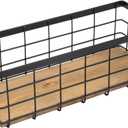 TIEYIPIN Farmhouse Small Metal Wire Storage Basket Bin, Rustic Home Storage Organizer with Wooden Bottom for Kitchen, Cabinets, Bathroom Counter, Pantry, Garage, Laundry Room - Black (1 Pack)