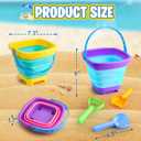 Beach Toys Collapsible Sand Toys Foldable Sand Buckets Set 6 pcs with Shovels Silicone Sand Pails for Beach, Pool, Travel, Fishing, Beach Essentials for Summer