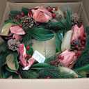 Briful 24in Christmas Magnolia Flower Wreath for Front Door Artificial Red Magnolia Floral Wreath with Pine Cones Berries Outdoor Christmas Wreath for Xmas Home Room Wall Window Mantle Decor