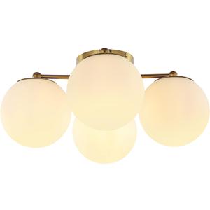 JONATHAN Y 18" Brass Gold/White 4-Light Iron and Glass Semi Flush Mount, Mid-Century Modern Bohemian Farmhouse Ceiling Light, Frosted Globe Shades, LED Bulbs Included JYL7571A