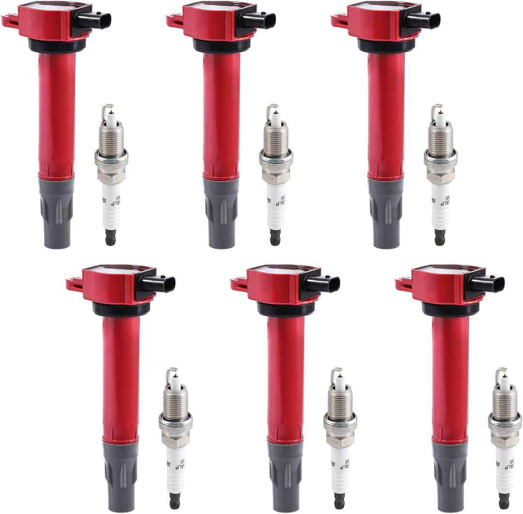 Pindex 6 Pack UF502 Ignition Coils and Spark Plugs Coils Pack Kit Compatible with 2006-2010 Chrysler 2006-2011 Dodge 2009-2010 Volkswagen 04606869AB 04606869AA