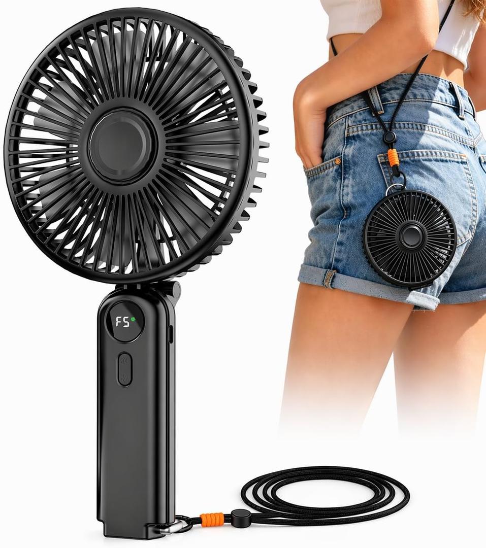 Portable Handheld Fan, 10000mAh Rechargeable Personal Fan for 40H, 6-Inch Ultra Quiet Foldable Hand Fan, 5-Speed Gentle Airflow Battery Operated Fans for Travel Outdoor Lash Makeup Gifts for Women