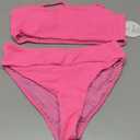 ANRABESS Womens Bikini Sets, High Waist Tummy Control Swimsuits,Ribbed Textured 2 Piece Bathing Suits,Cheeky Beach Swimwear (Medium, Hot Pink)