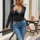 CiCiBird Womens Sexy Lace V Neck Long Sleeve Top Slim Fit Going Out Shirt 2025 Spring Fall Fashion Tee (Black, L)