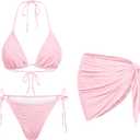 Women 3 Piece Swimsuits - Sexy Triangle Bikini Sets with Cover Up Halter String Tie Side Bathing Suits (Small, Light Pink)