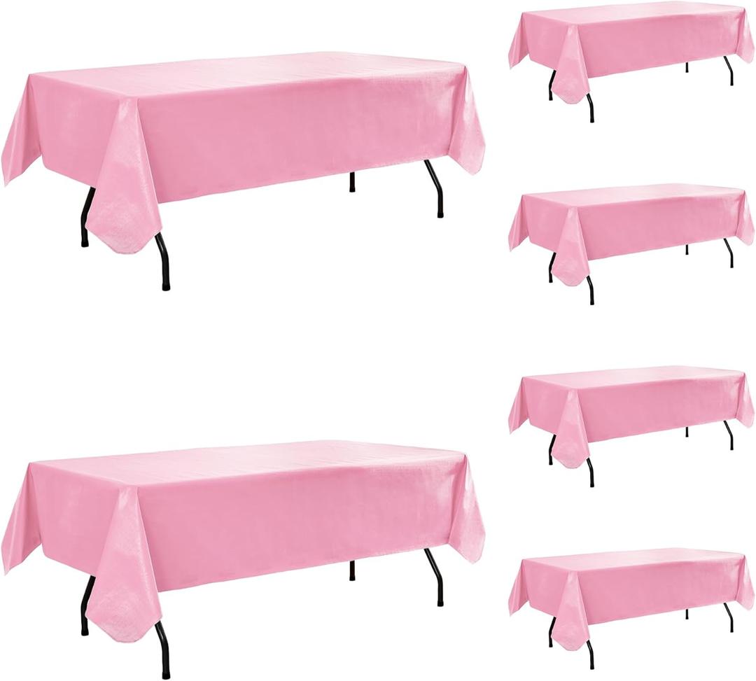 Vinyl Tablecloth with Flannel Backing-6 Pack Pink 60x84 Inch Waterproof PEVA Table Cloth Outdoor Plastic Table Sheets-Wipeable Spillproof Oilcloth Covers for Picnic Party Camping Dining